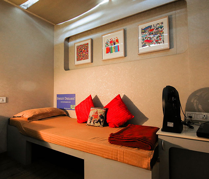 Image of the inside of snooze pod and conveniences