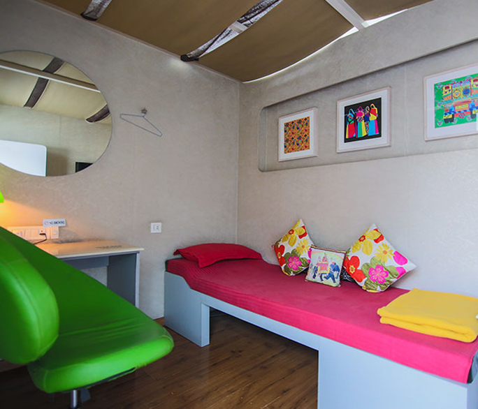 Image of the inside of snooze pod and conveniences